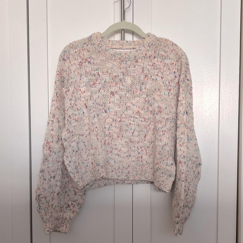 Cupcakes & Cashmere Marled Pink Wool Crewneck Sweater